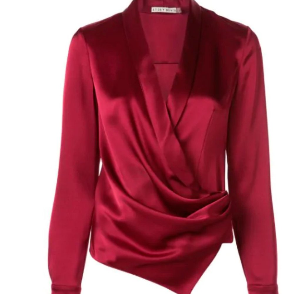 NWithTag Alice Olivia Aurora Draped Shawl Collar Wrap Blouse Size 14 retail $330